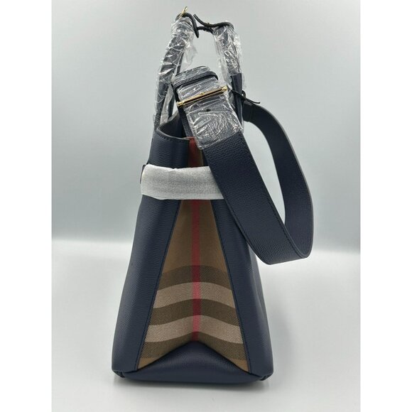 Burberry Medium Banner House Check Derby Leather Tote Shoulder Bag Regency Blue - Picture 6 of 16